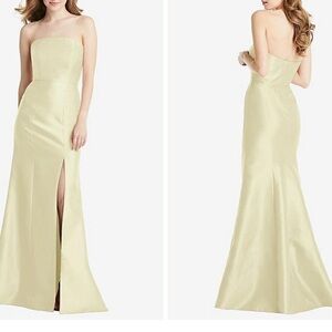 Dessy Strapless Satin Gown in Butter Yellow
